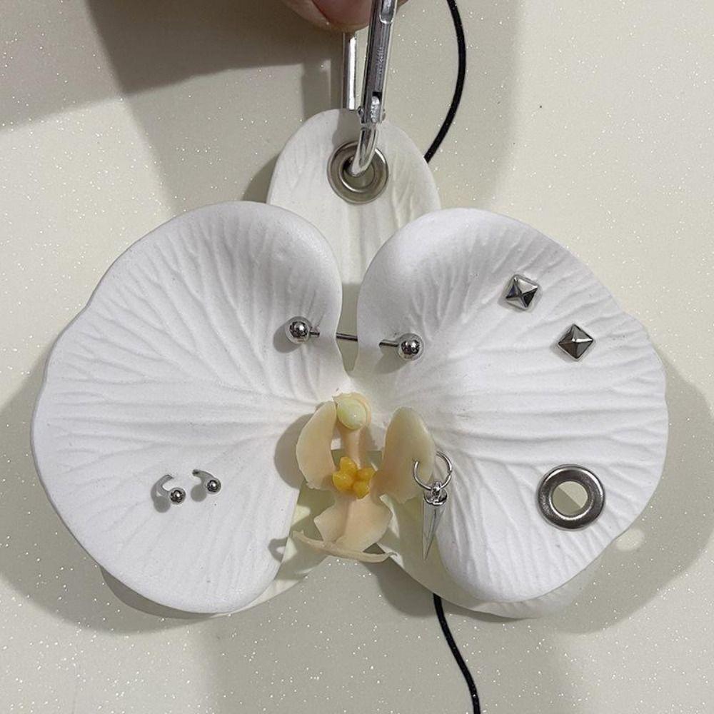 Keyring Imitation Flower Pendant Rivet Bag Pendant Zinc Zinc Alloy Phalaenopsis Orchid Keychain  Women Girls