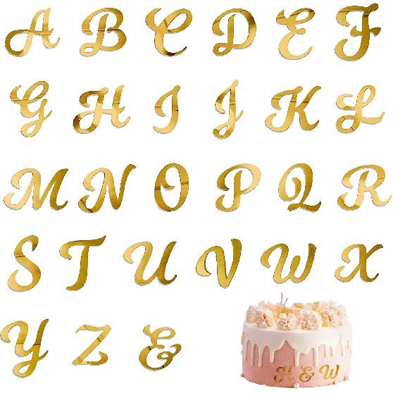 27 PCS Gold Acrylic Cake Alphabet Topper, Mirror Alphabet A-Z Personalized DIY Name Cakes Topper Picks for Wedding Cake Decorations Baby Shower