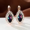 1 Pair Rose Gold Color Marquise Cut Multicolor Birthstone Drop Dangle Hook Earrings White Red Blue Green Stone Horse Eye Claw Earrings Jewelry