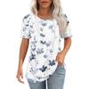 T Shirts For Women Pleated Round Neck Dressy Casual Blouses Printing Short Sleeve Summer Tops Loose Fit