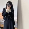 Зимний элегантный комплект из двух предметов для женщин, винтажное укороченное пальто с пуговицами, комплект из миди-юбки, осенний винтажный тонкий офисный женский модный дизайн комплектов