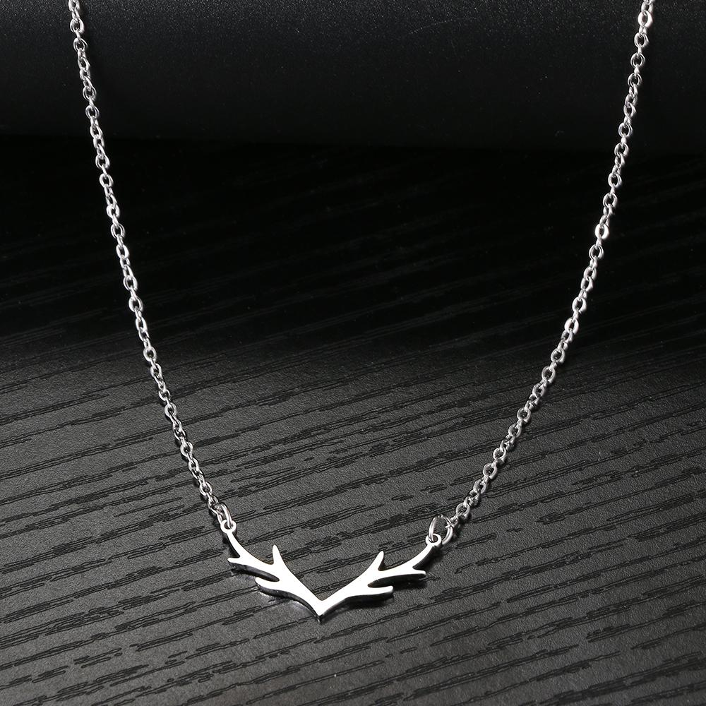 Stainless Steel Necklaces Exquisite Antlers Pendant Chain Choker Charm Fashion Necklace For Women Jewelry Christmas Party Gift