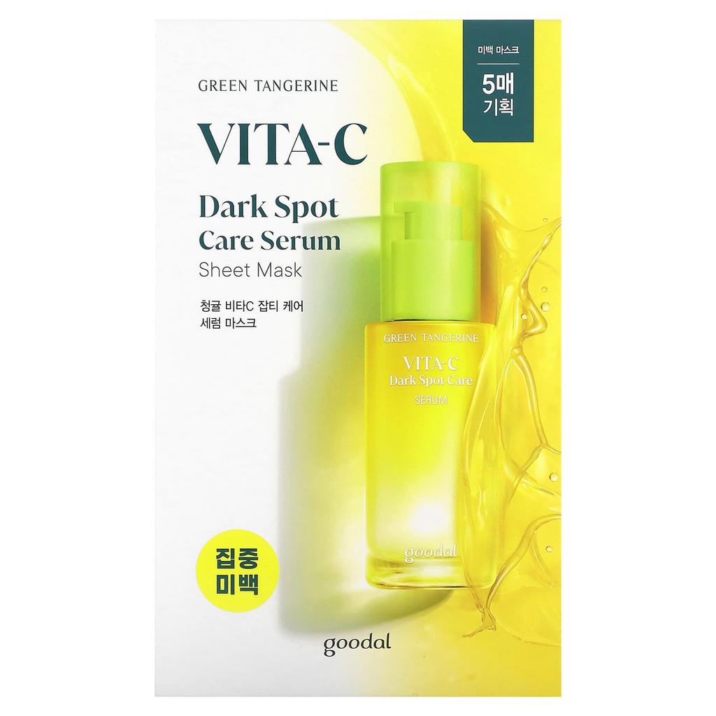 Goodal, Green tangerine, Vita-C, dark spot care serum beauty sheet mask, 5 masks, 28g each (0.98oz)