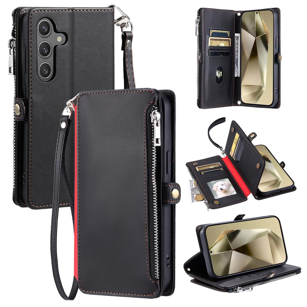 015 Style For Samsung Galaxy A54 5G Case Zipper Pocket Card Slots Leather Phone Cover with Straps