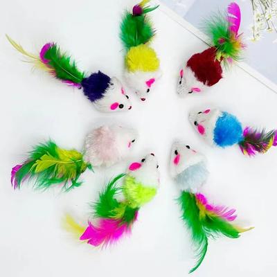 Игрушка для кошки плюшевая маленькая мышка кошка самодовольная и устойчивая к царапанию и укусам имитированная мышь разноцветные перья
