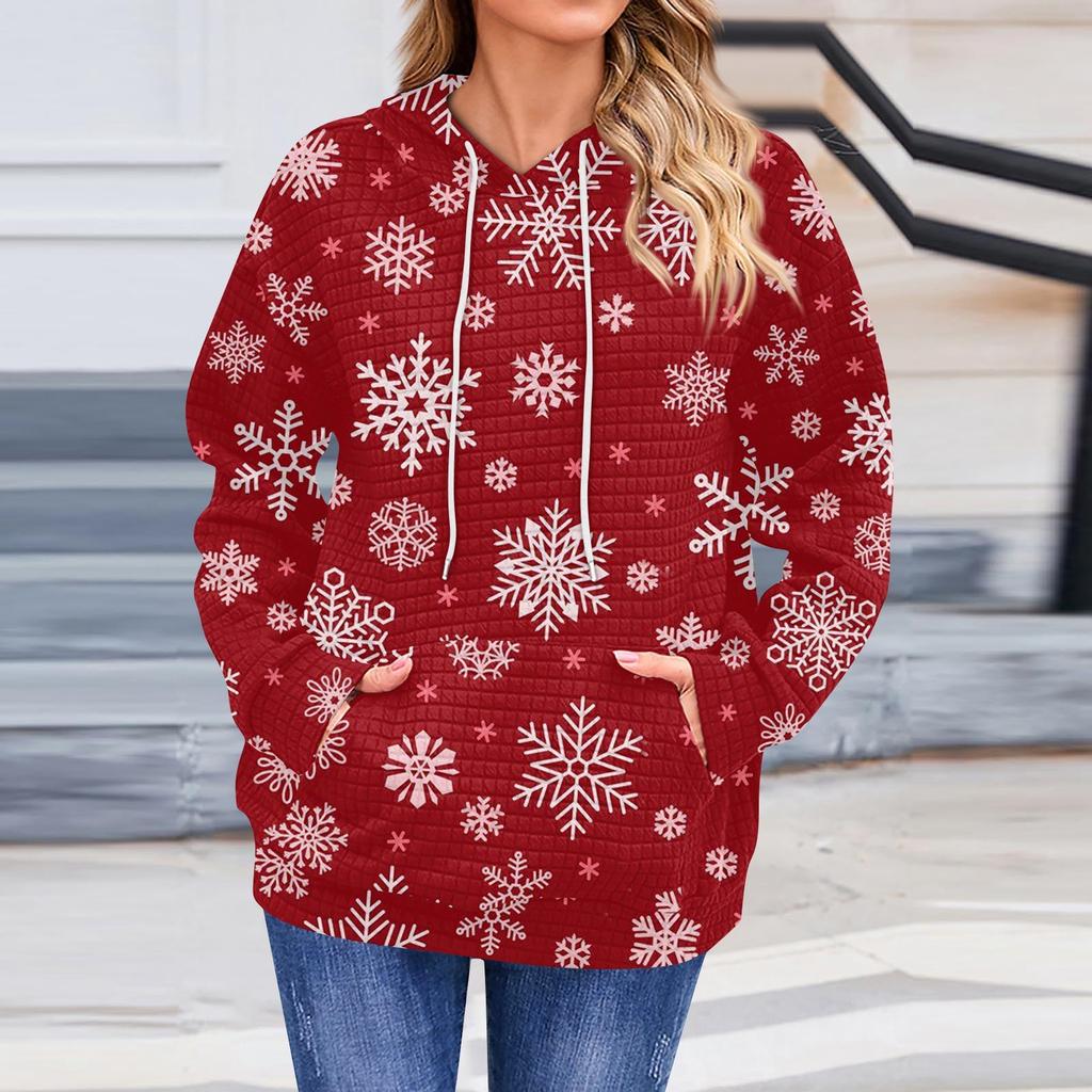 Женская повседневная толстовка с длинным рукавом и принтом «Снег», свободный пуловер с капюшоном
