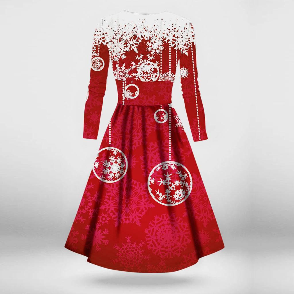 Женское повседневное и модное сексуальное платье с v-образным вырезом и длинными рукавами с рождественским принтом