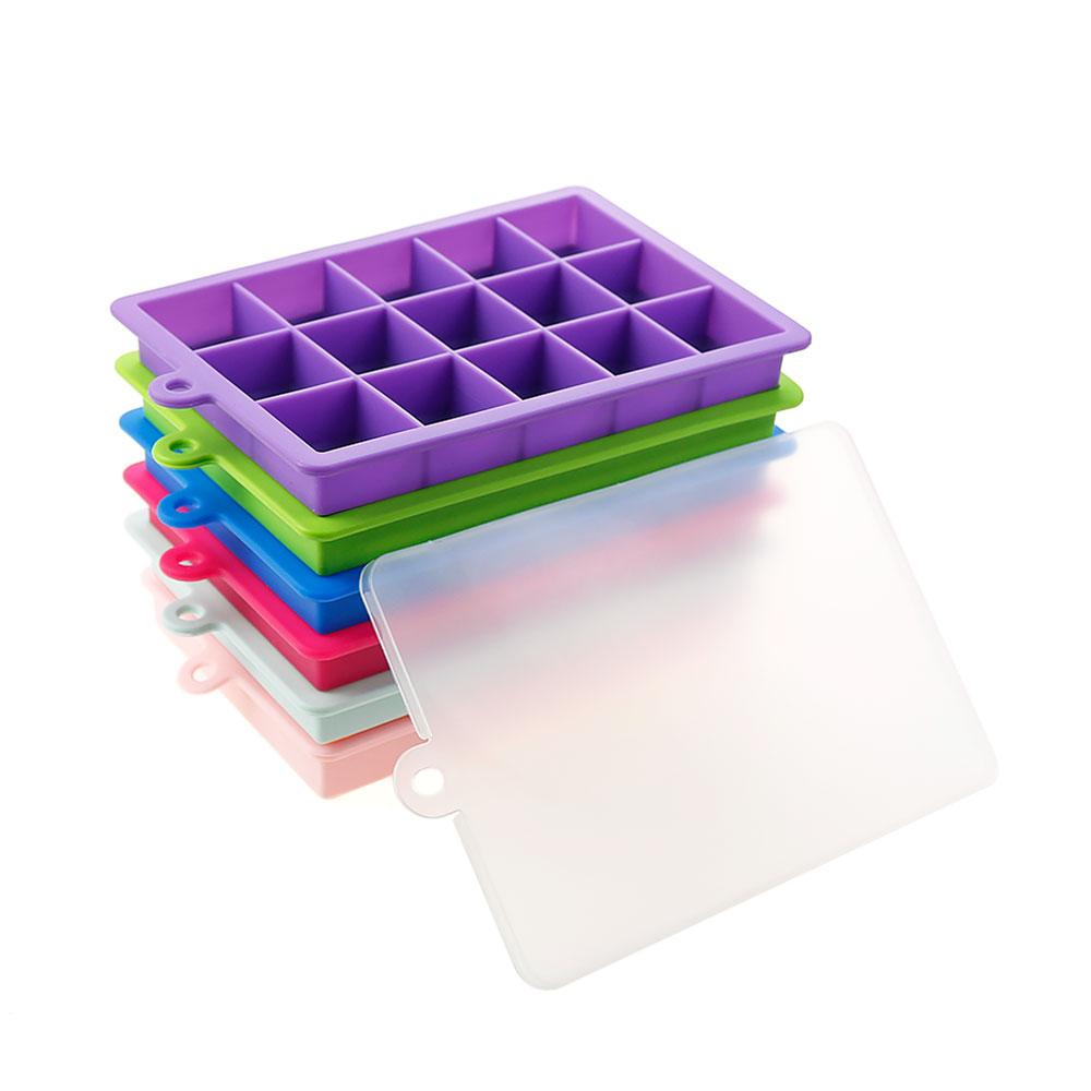 Silicone World Silicone Ice Cube Mold 15/24 Grids Square With Lids Trays Icecream Cold Drinks Whiskey Cocktails Tools Ice Mold 6