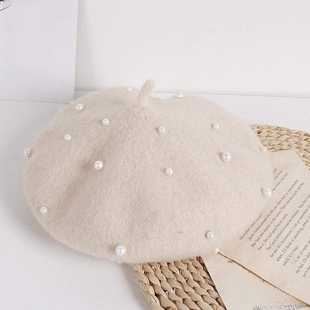 Pearl Baby Wool Hat Woolen Painter Hat Cute Children's Beret Winter