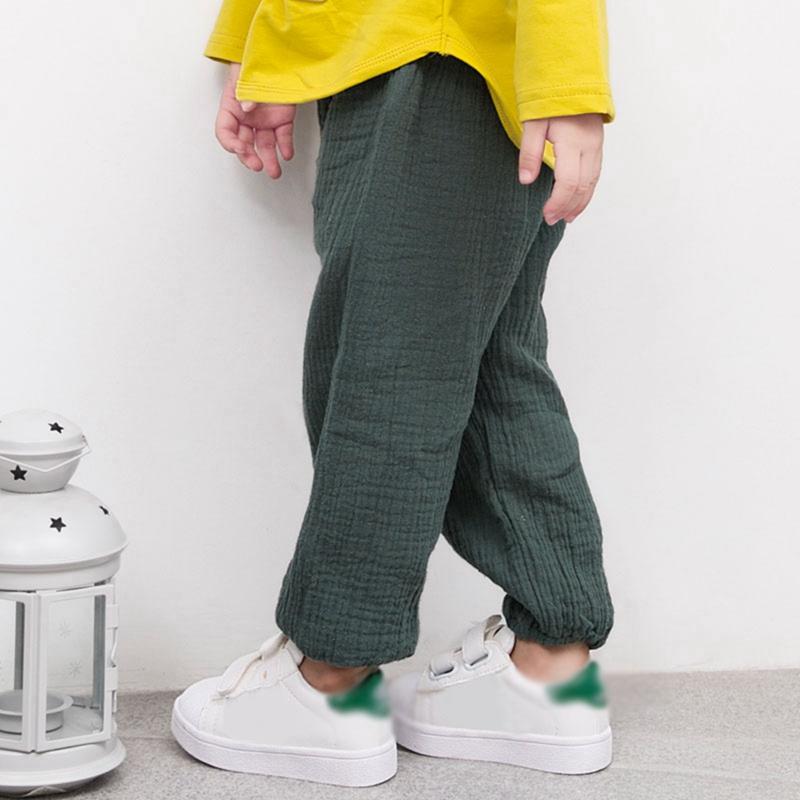 Детские брюки для девочек и мальчиков, однотонные хлопковые длинные шаровары, повседневные детские брюки