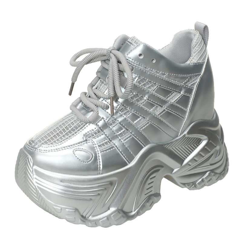 2024 Spring Autumn Chunky Sneakers Women Bling Platform Sports Shoes Woman Goth Thick Bottom High Heels Female Leather Sneakers