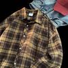 Spring Fall Men Shirt Turn-down Collar Plaid Printing Loose Button-down Retro American
