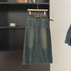 Women's Slim Retro Split High-Waist Denim Skirt for Autumn - Medium-Long, Large Size, Pear-Shaped Fit