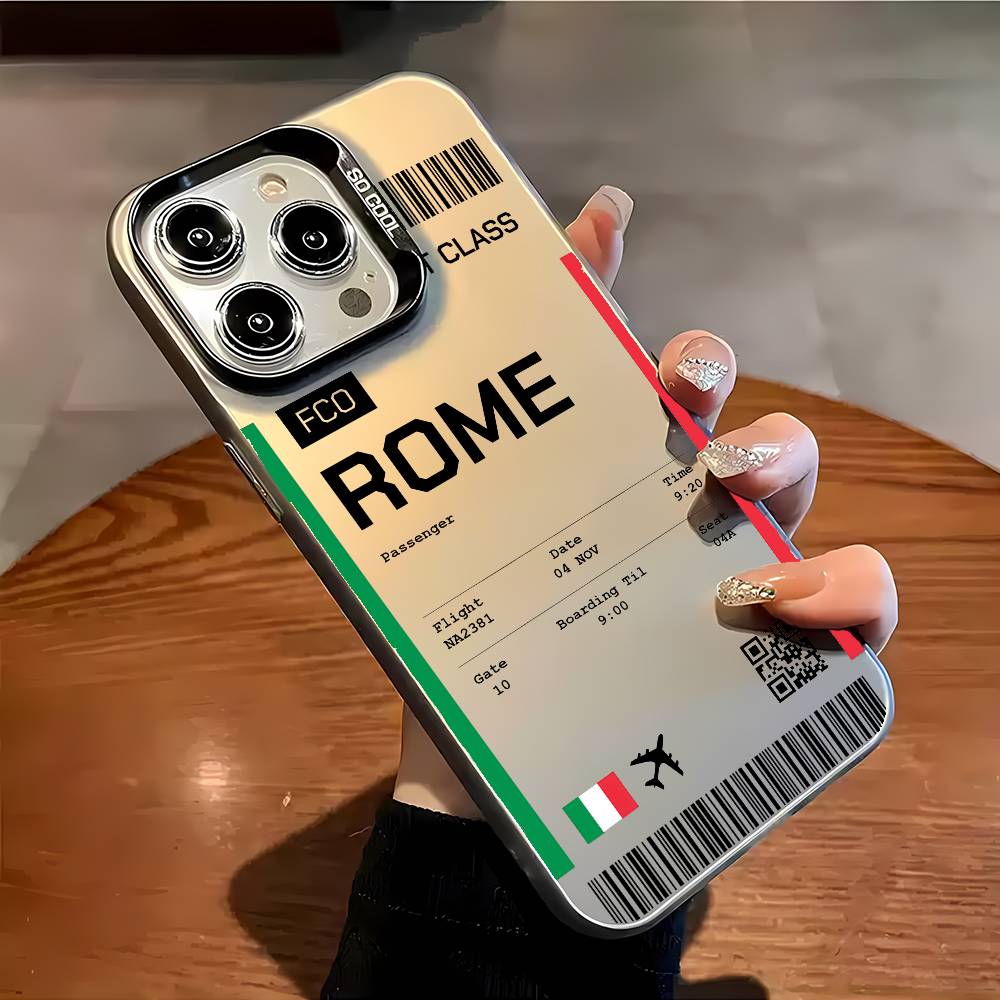 Италия Авиабилет Чехол для телефона iPhone 16 15 14 13 12 11 Plus Pro Max разноцветный Лазерный Аврора Ударопрочный Funda Чехол
