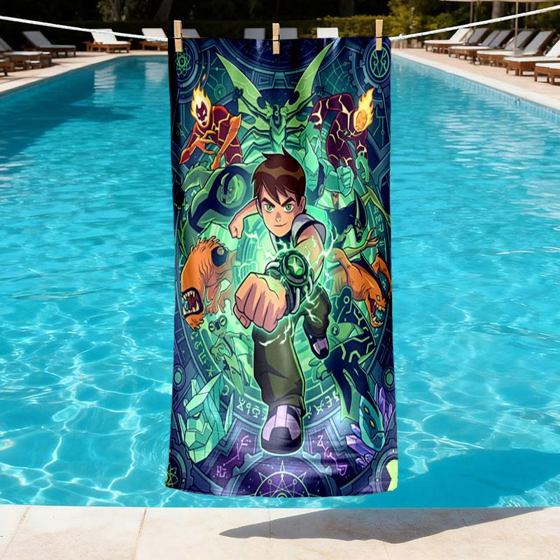 Ben 10 Cartoon Print Beach Towel Design, Soft, Lightweight. for Home Bathroom, Spa, Pool, Yoga, Surfing, Camping, Gift for Family, Friend