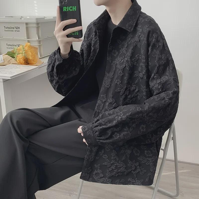 Мужская белая рубашка Harajuku с длинным рукавом — модная японская мода, свободный повседневный крой с принтом в виде пены.