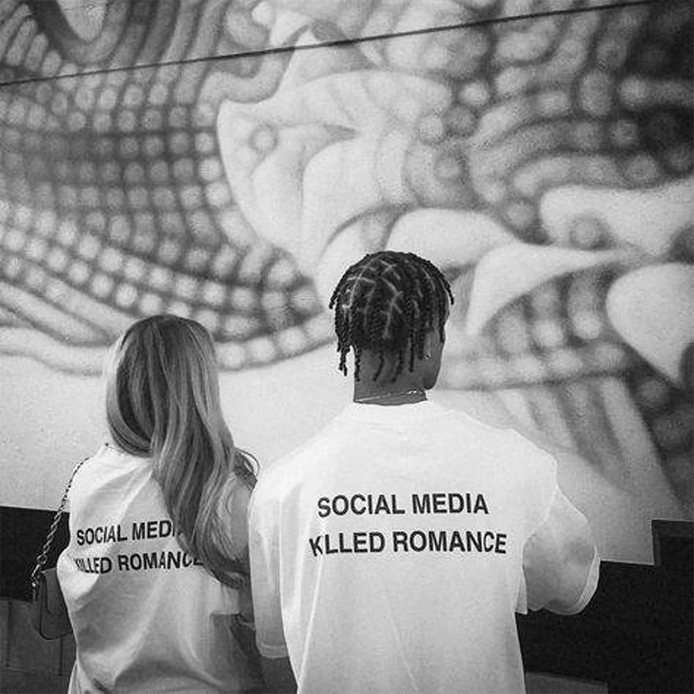 Футболка Social Media Killed Romance для мужчин, эстетическая футболка с принтом в виде букв Святого Валентина, унисекс, высококачественные футболки для пар из хлопка