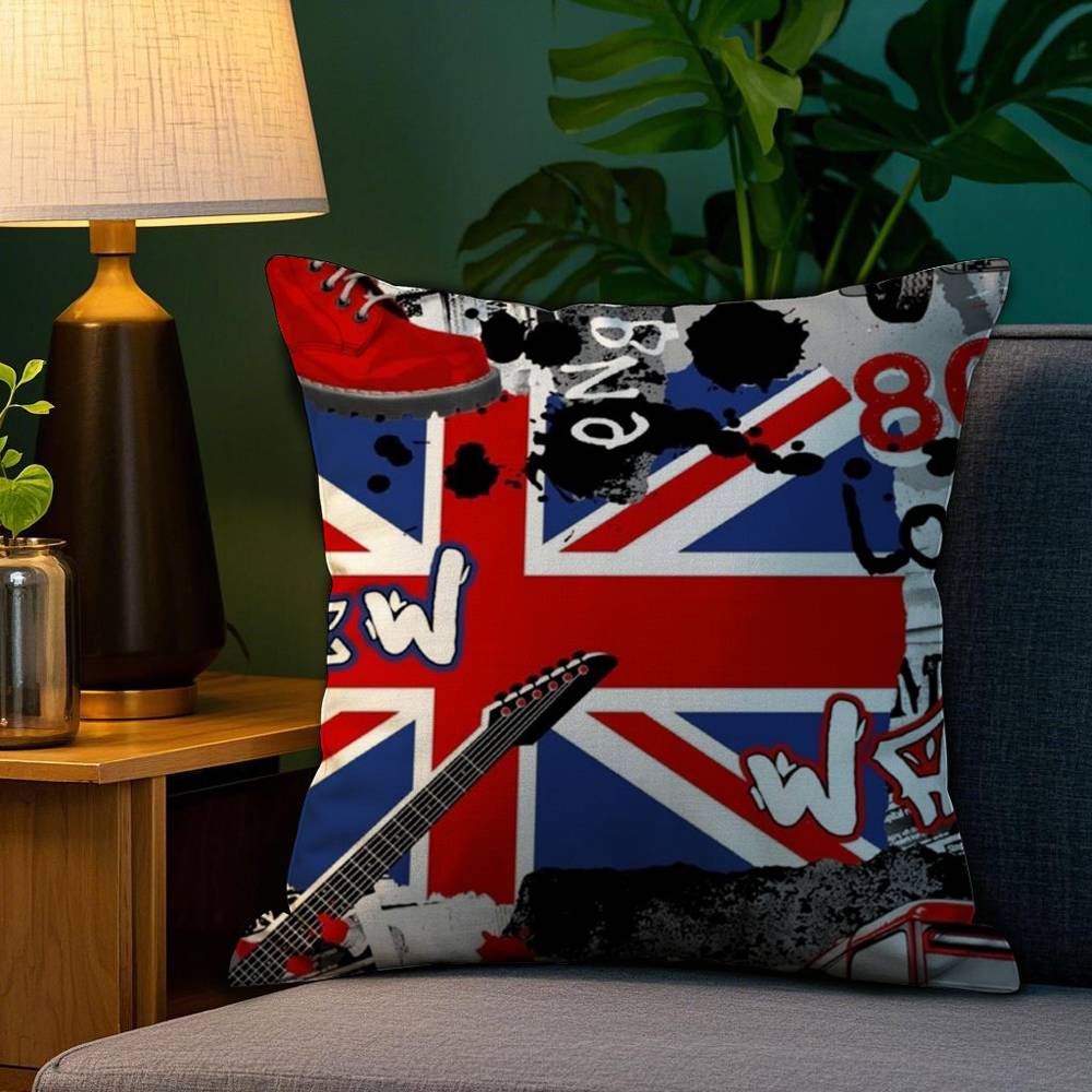 LOVE England Printed Pillow Case Sofa Living Room Bedroom Double-sided Printing Square Cushion Nap Time Pillow Case