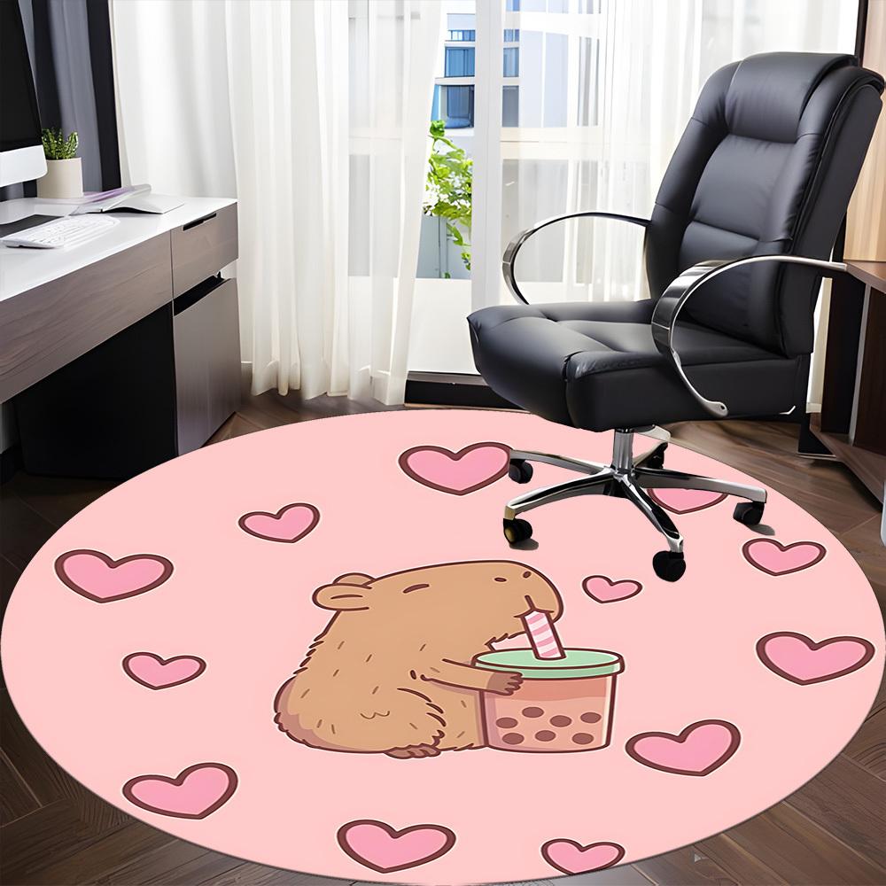 1PC Capybara Office Round Area Rug, Indoor Mat Suitable For Office, Under Office Chairs Bedroom Living Room Home Decor, Room Deco 005
