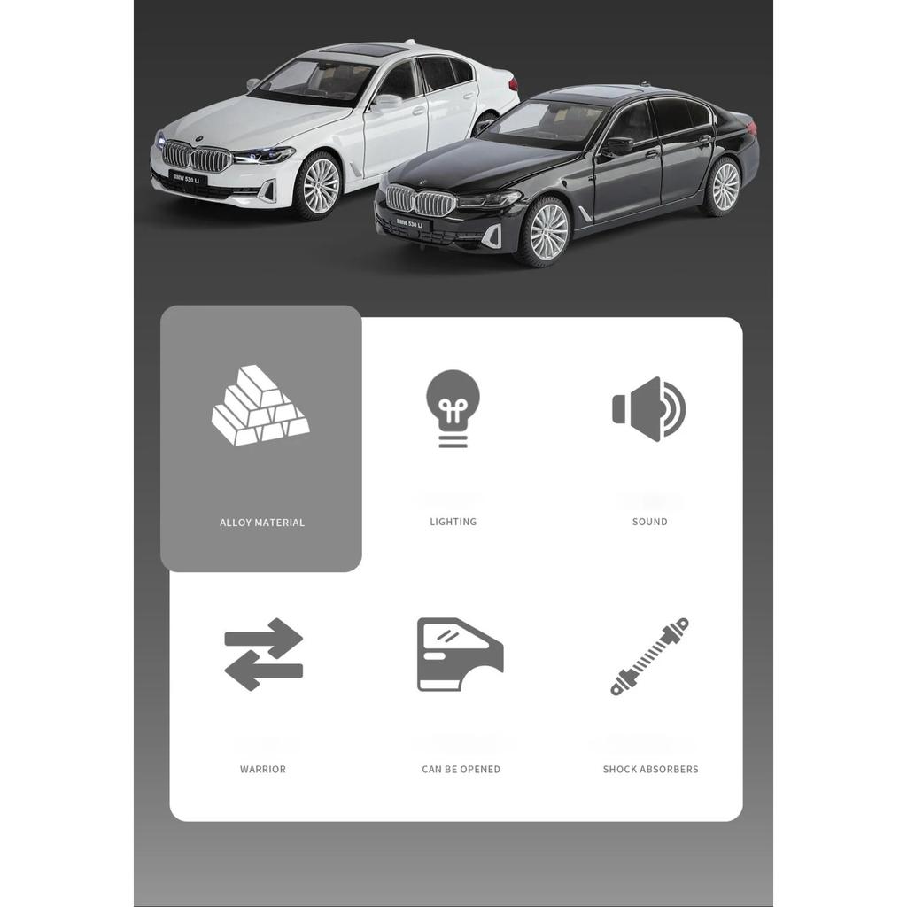 1/24 Модель автомобиля BMW 530LI из сплава, звук и свет, инерционный механизм, детская игрушка, предметы коллекционирования, подарок на день рождения