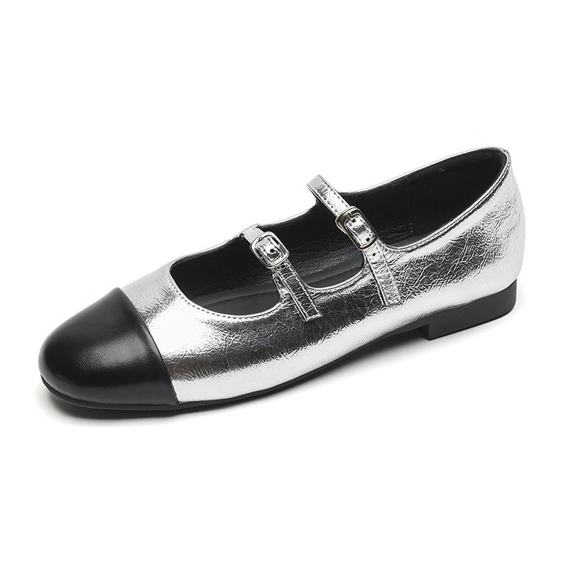 Weiwei Girl 883-1 Silver Mary Jane Shoes Women's French Small Fragrant Style Word with Flat Single Shoes Large Size Women's Shoes