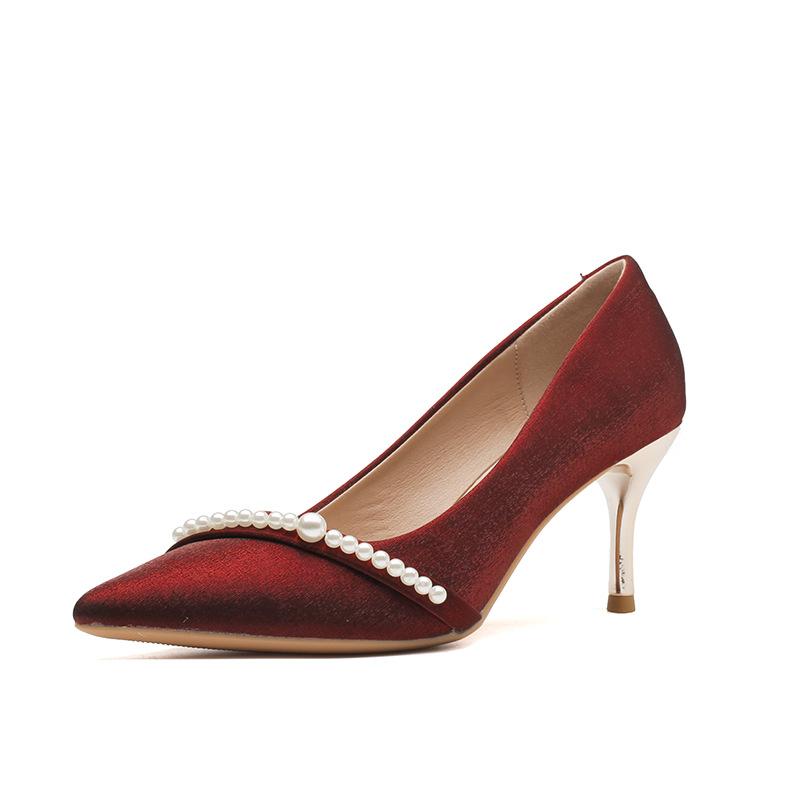 Французские туфли на высоком каблуке для бар-мицвы, новая ниша, универсальные туфли для подружки невесты, жемчужный тонкий каблук, для невесты со свадебными туфлями