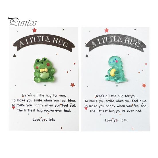 Карманный мультяшный динозавр, украшение с поздравительной открыткой, маленькое объятие, зеленая лягушка, украшение из смолы, друзья, семья, день рождения, годовщина, подарок