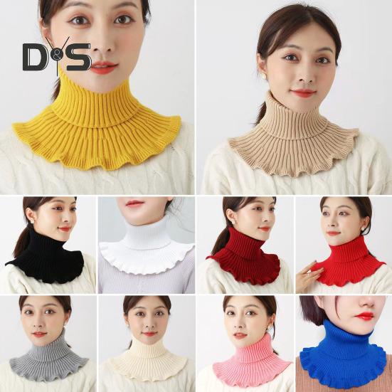 Женский искусственный шарф с высоким воротником, ребристая текстура, отделка оборками, однотонный вязаный воротник, осень-зима, утолщенный теплый искусственный воротник