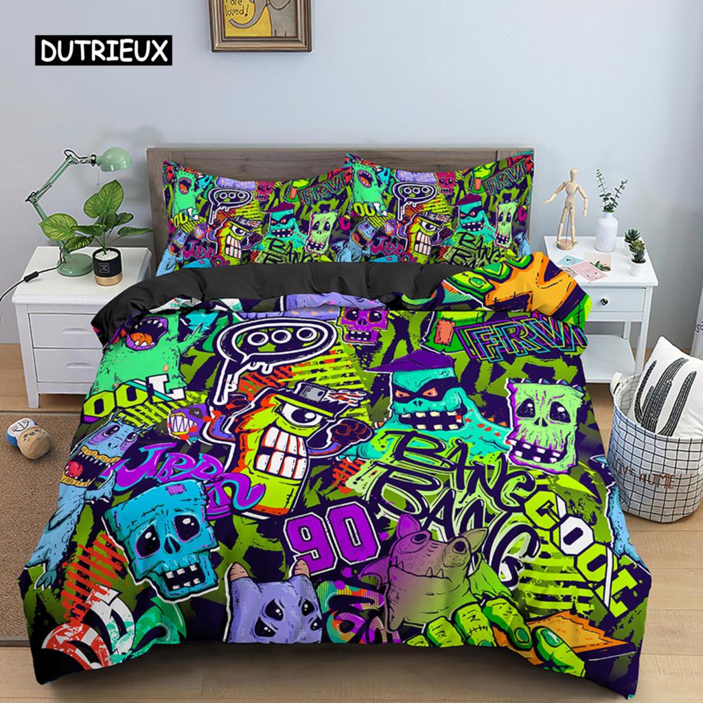 Комплект постельного белья с цветным рисунком и граффити, набор пододеяльников размера «queen-size», пододеяльник 240x220, декор для спальни