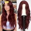 Red Wine Color Synthetic Wig with Long Curly Hair, Full Head of Wig, Party, Daily Use, High-temperature Hair Wig