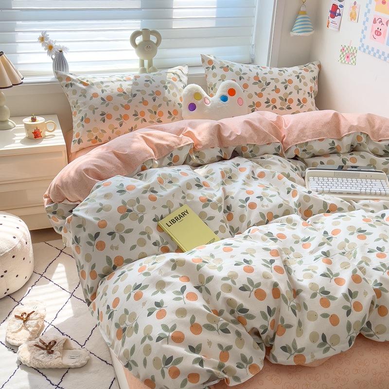 Набор из 4 предметов Класс А Материнский Младенческий класс Маленький Свежий Шлифованный Набор из 4 предметов Приятная к коже Простыня Стиранный хлопок Пододеяльник Общежитие Набор из 3 предметов