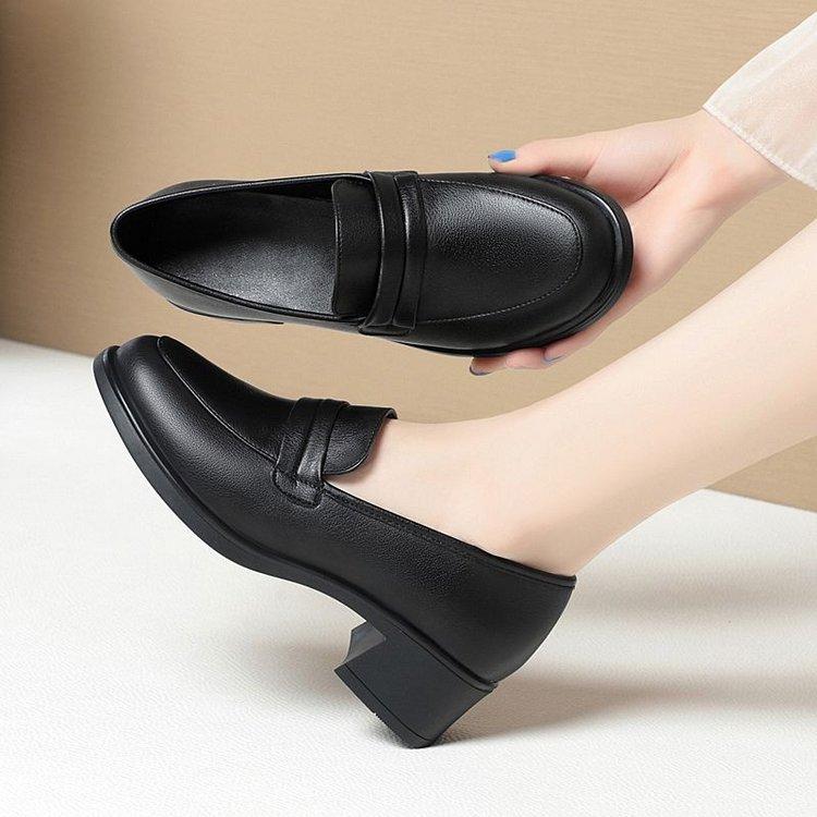 Кожаные туфли для женщин среднего возраста, рабочие туфли с глубоким вырезом и средним каблуком, одинарные туфли с мягкой подошвой, мягкие кожаные туфли для мам среднего и пожилого возраста