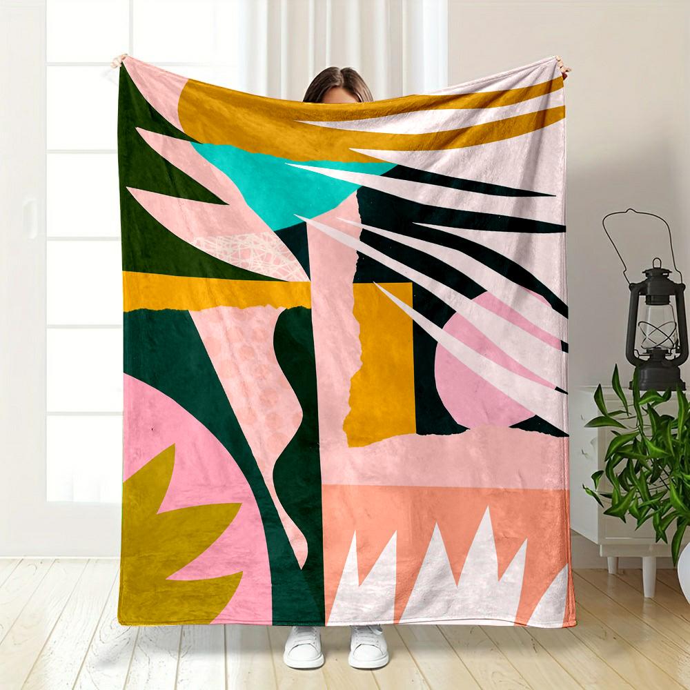 Abstract Geometric Pastel Art Design Patterned flannel blanket perfect for the bedroom living room, sofa, or a little nap