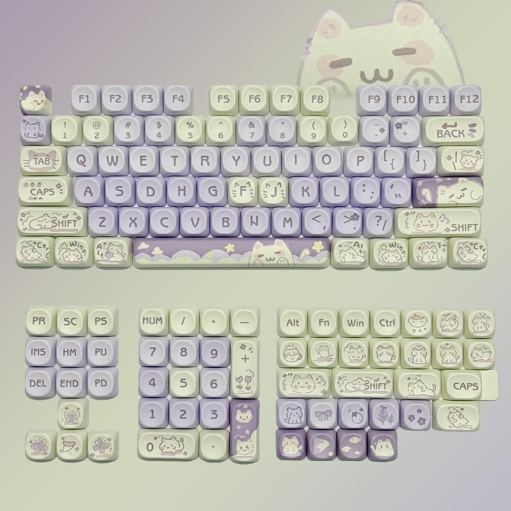 Cute KeyCaps MOA Pink Purple Yellow MAO Profile Cat Ear Shape Custom PBT Keycap for 60% 65% 75% TKL 96% Mechanical Keyboard