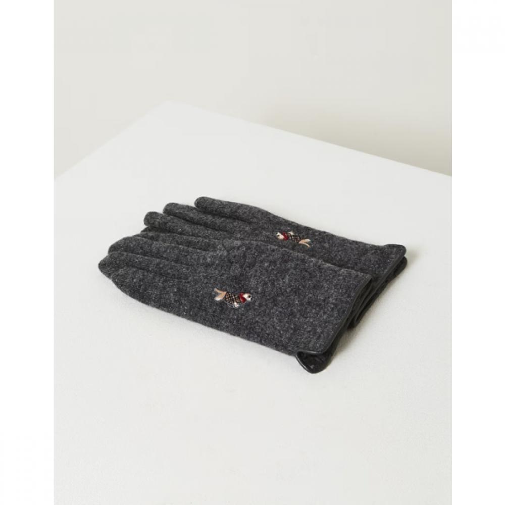 DakS Women S gloveS Gray Wool DakS Hound Embroidery Smartphone Touch gloveS Dcgv