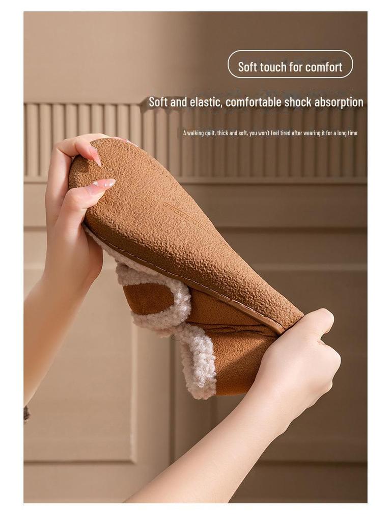 Женские зимние тапочки из хлопка на липучках в корейском стиле: Нескользящий, теплый, плюшевый ретро-меховой дизайн