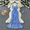 Autumn Winter Women Sexy Spaghetti Strap Open Back Evening Party Dress Sequined Long Maxi Mermaid Christmas Dresses