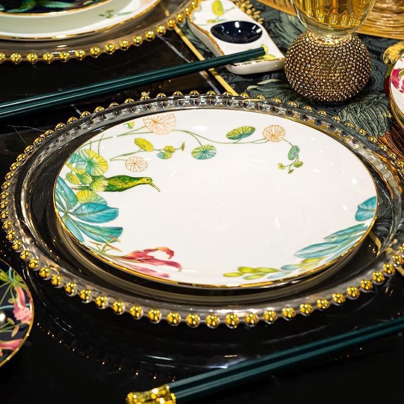 Jingdezhen Lingshi 60-Piece Tropical Rainforest Bone China Dinnerware Set