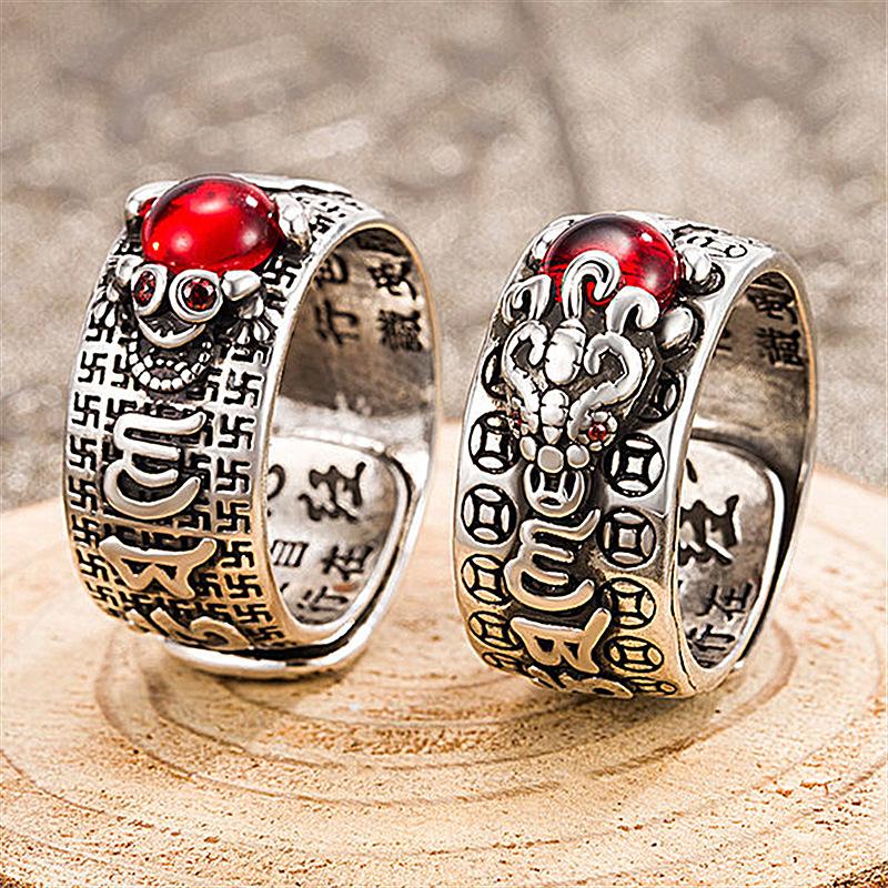 Кольцо Pixiu Feng Shui, посеребренное, регулируемое кольцо