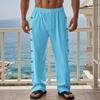 Solid Color Men Linen Sports Pants Fashion Loose Trousers Men Beach Causal Pants