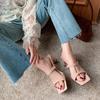 2025 new square head with nude sandals for women, summer thick heels, open toes, cool slippers, black high heels for women