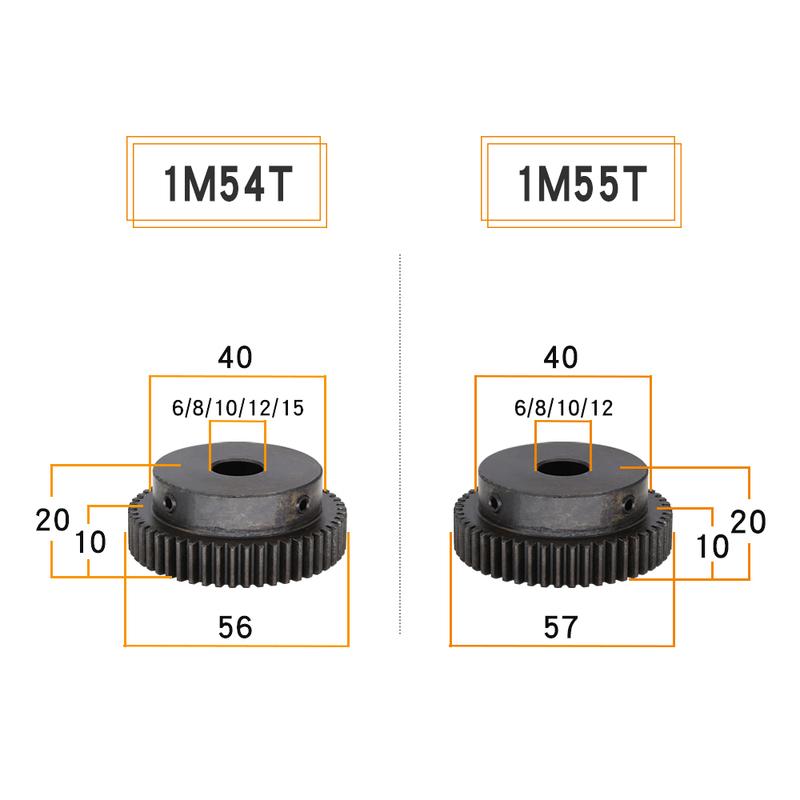 Шестерня 1M-50T/52T/54T/55T/56T/58T SC45# Углеродистая сталь Высокочастотная закалка зубьев Зубчатое колесо Отверстие 6/8/10/12/15 мм