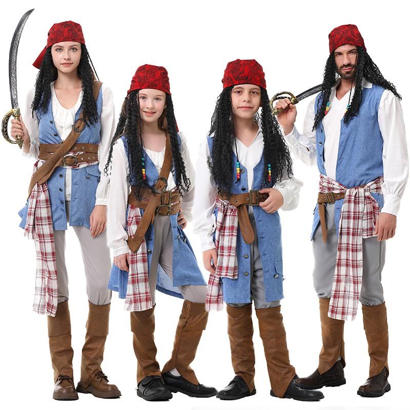 Halloween Pirate Captain Costume Set Adults Kids Unisex Cosplay Outfit Stage Performance Wear