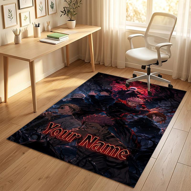 Personalized Crystal Velvet Carpet,Jujutsu Kaisen Custom Printed Name, Plush Area Rug For Home Indoor Decor
