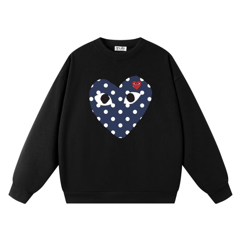 Japanese Style Couple Sweatshirt Polka Dot Embroidery Round Neck Loose Fit
