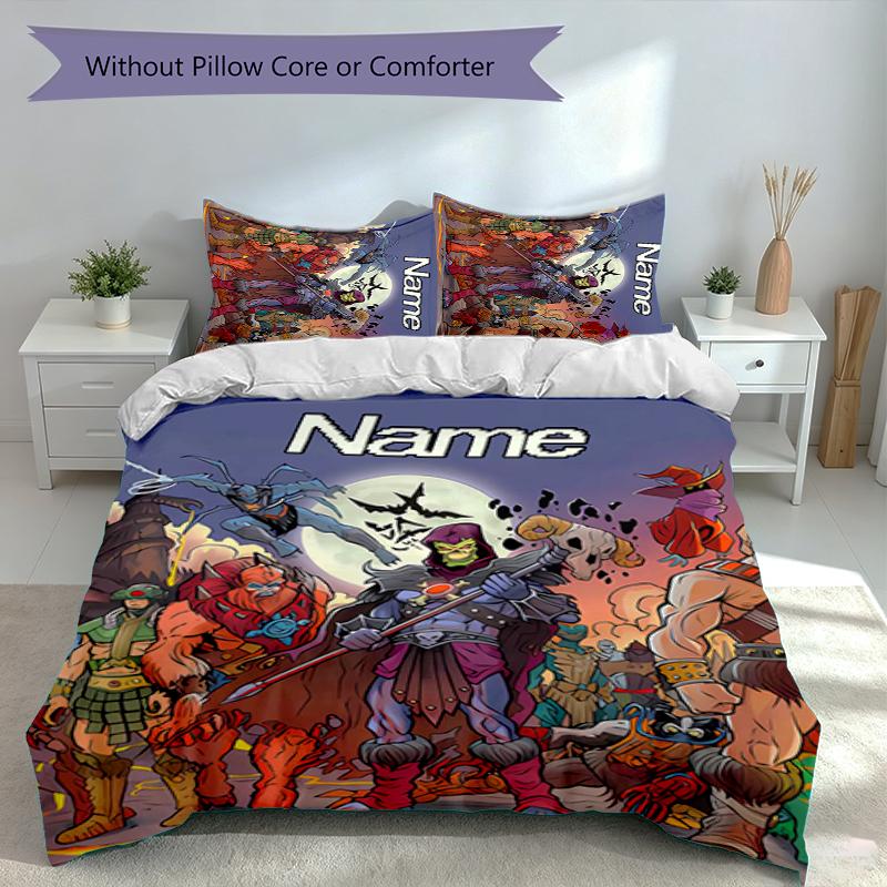 3pcs Custom Name He-Man and the Masters of the Universe Set,Includes 1 Duvet Cover and 2 Pillowcases,All-season Bedroom Decor