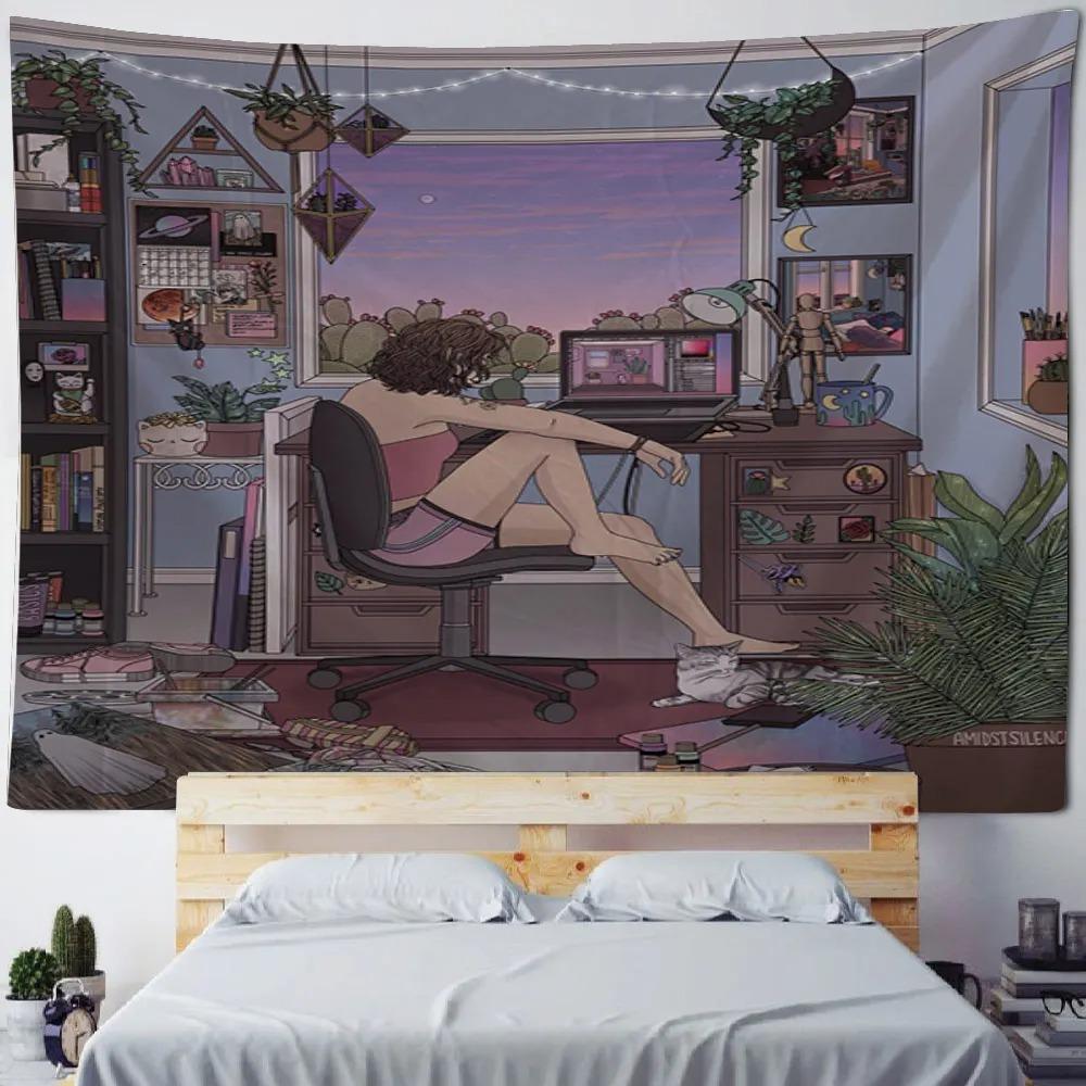 Украшение стены дома Гобелен Аниме Милая девушка Фон Офис Гостиная Гобелен