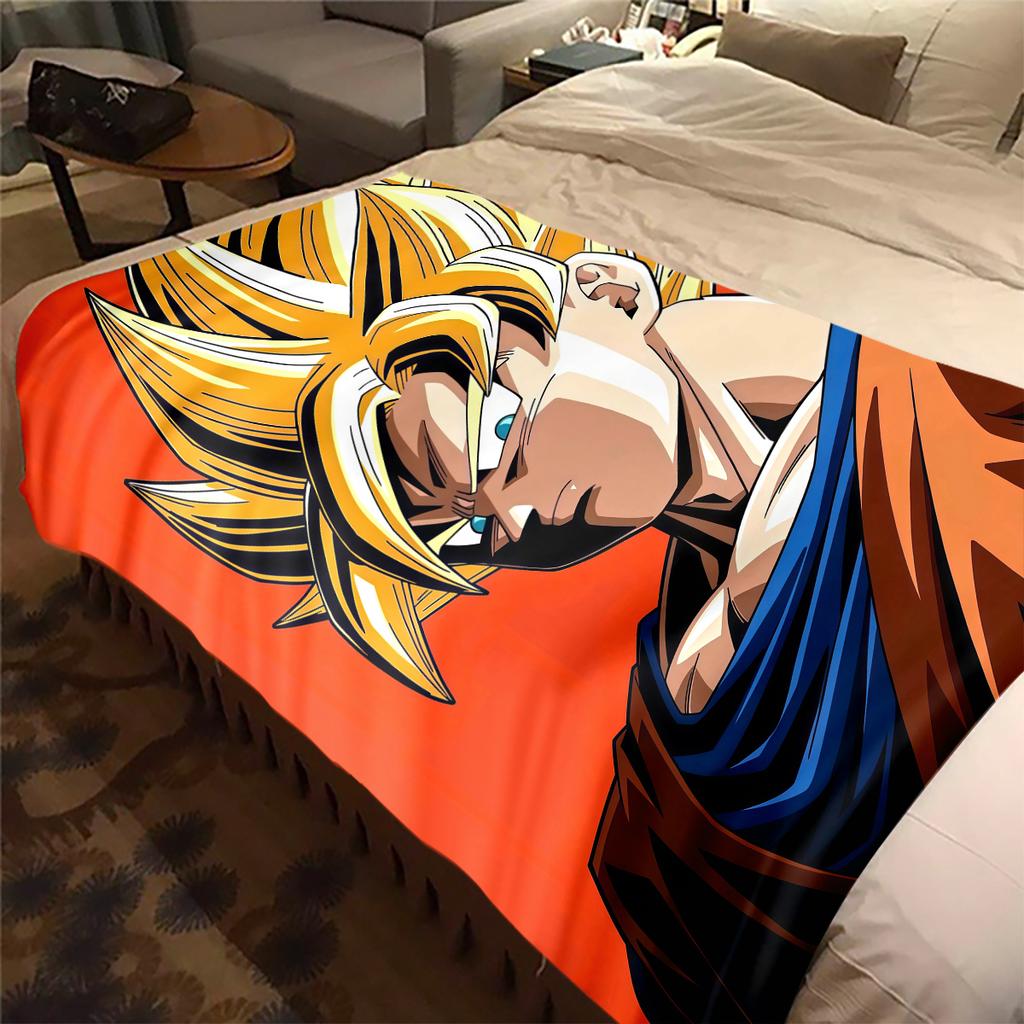1PC Cartoon Son Goku Print Flannel Blanket, High quality All Seasons, Home Decor, Warmth and Comfort, Perfect for Christmas Gifts