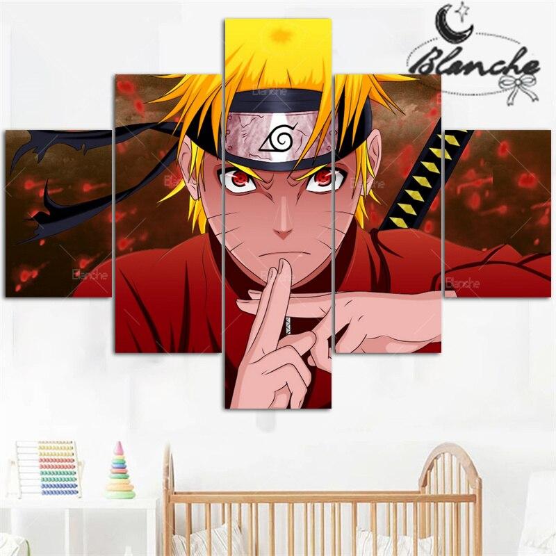 Japanese Anime Naruto 5 Pieces Poster Canvas Painting Naruto Scene Face Wall Art Modern Print For Fans Living Room Home Decor