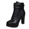 2025 Autumn/Winter New Women's Velvet High Heels Short Boots Thick Heels Round Head Lace Riveted Leather Boots